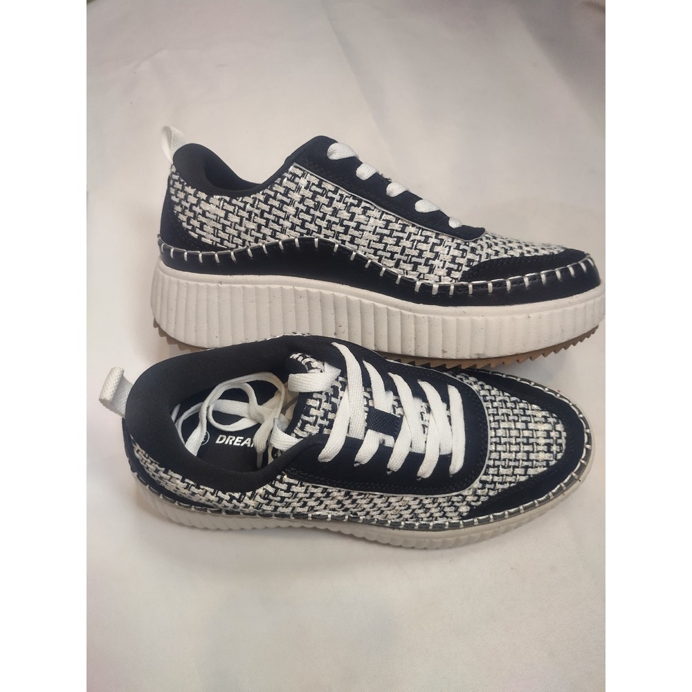 Dream Pairs SDFN2379W Black White Woven Tweed Platform Sneakers Womens 7.5 - Picture 3 of 9